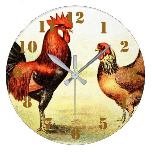 Rustic Country Rooster Elegant Large Clock