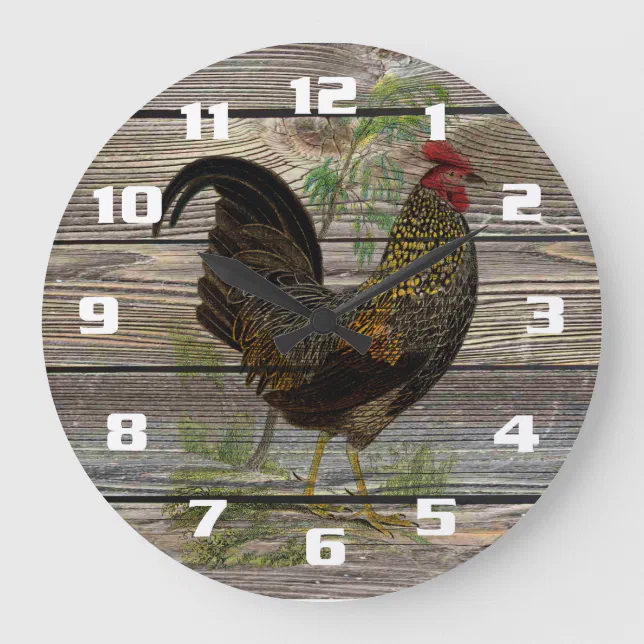 Rustic Country Rooster Kitchen Large Clock Zazzle   Rustic Country Rooster Kitchen Large Clock R3a5e5a6e186b436ba8d92d1fa504c220 S0ysk 8byvr 644.webp