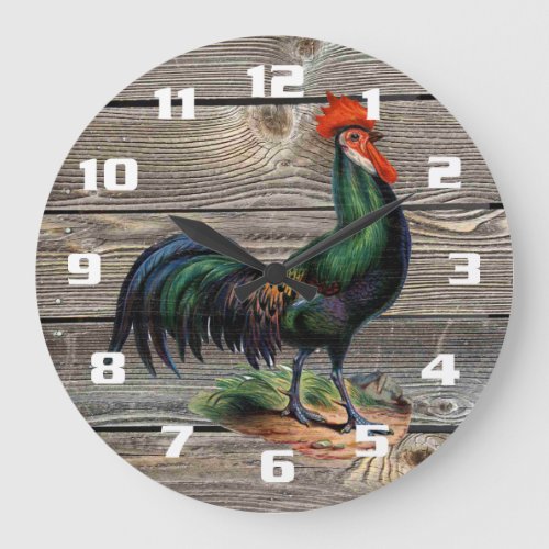 Rustic Country Rooster Kitchen Large Clock