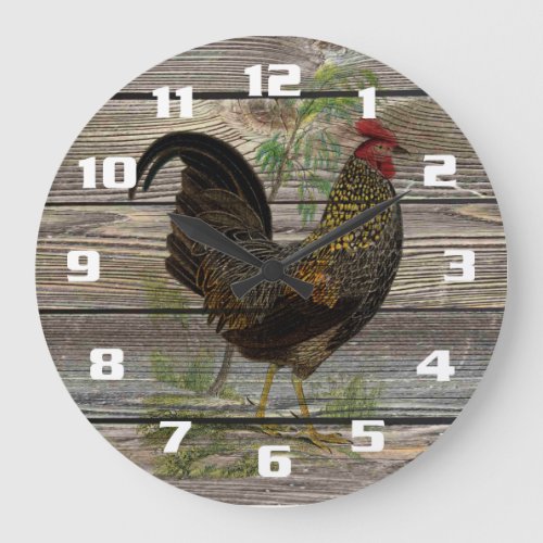 Rustic Country Rooster Kitchen Large Clock