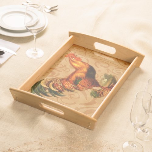 Rustic Country Rooster Ornate and Elegant Serving Tray