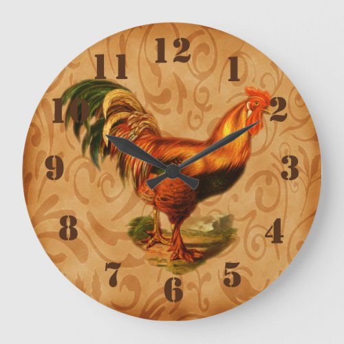 Rustic Country Rooster Ornate Kitchen Large Clock