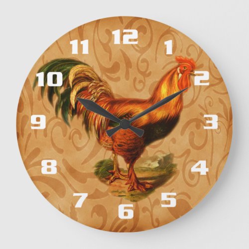 Rustic Country Rooster Ornate Kitchen Large Clock