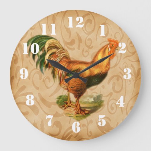 Rustic Country Rooster Ornate Kitchen Large Clock