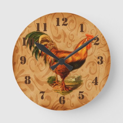 Rustic Country Rooster Ornate Kitchen Round Clock