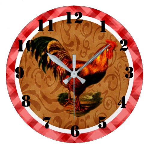 Rustic Country Rooster Ornate Large Clock