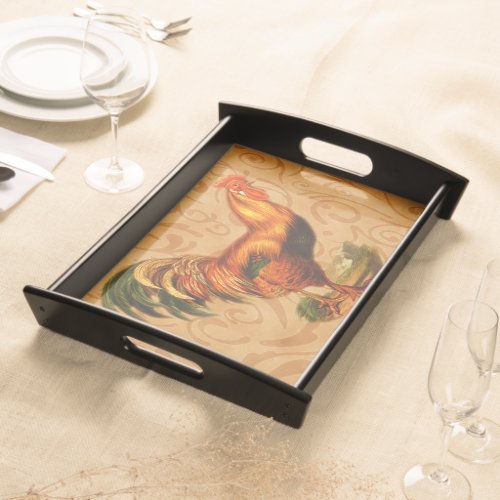 Rustic Country Rooster Ornate Serving Tray