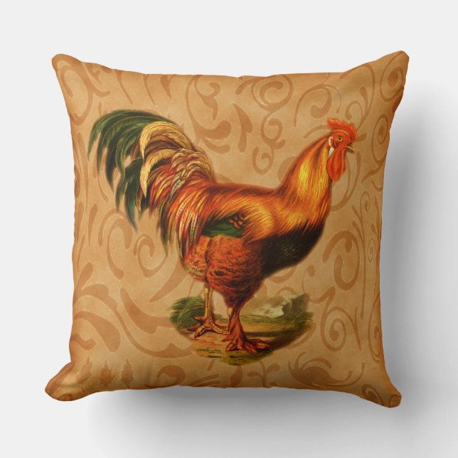 Rustic Country Rooster Ornate Throw Pillow (Front)