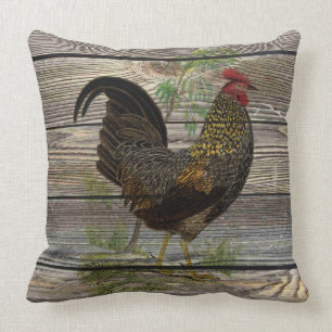 Rustic Country Rooster Throw Pillow