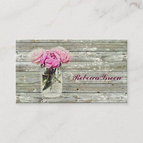 vintage pink rose barnwood country wedding business card