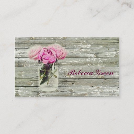 Customizable vintage pink rose barnwood country wedding business card