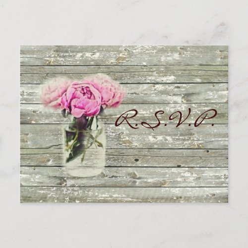 rustic country rose mason jar wedding rsvp invitation postcard