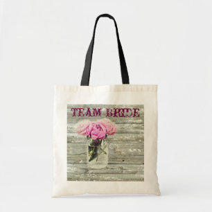 rustic country rose mason jar wedding tote bag