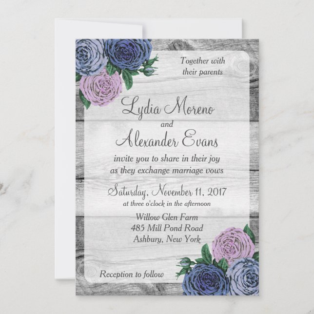 Rustic Country Roses Barn Wood Wedding Invitation (Front)