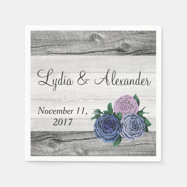 Rustic Country Roses Barn Wood Wedding Paper Napkins (Front)