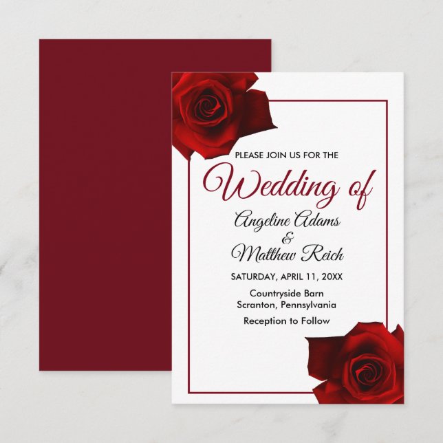 Rustic Country Roses Classy Floral Wedding Invitation (Front/Back)