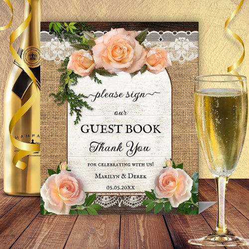 Rustic Country Roses Wedding Pedestal Sign