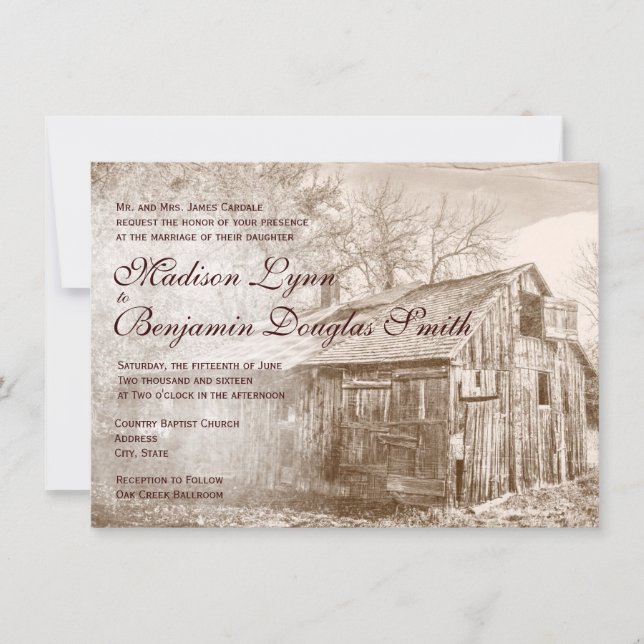 Rustic Country Rural Barn Distressed Invitations (Front)