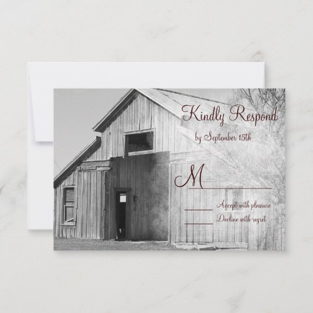 Rustic Country Rural Barn Wedding RSVP Cards (Front)