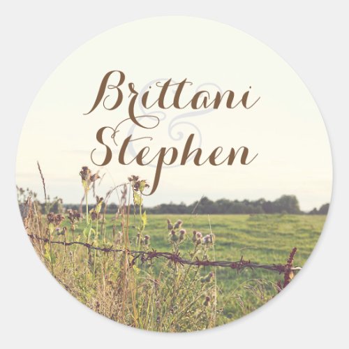Rustic Country Rural Fence Classic Round Sticker