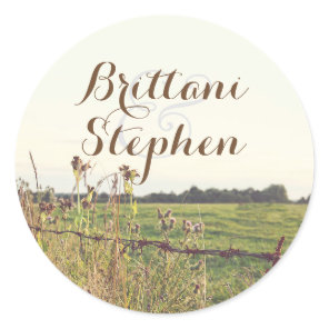 Rustic Country Rural Fence Classic Round Sticker