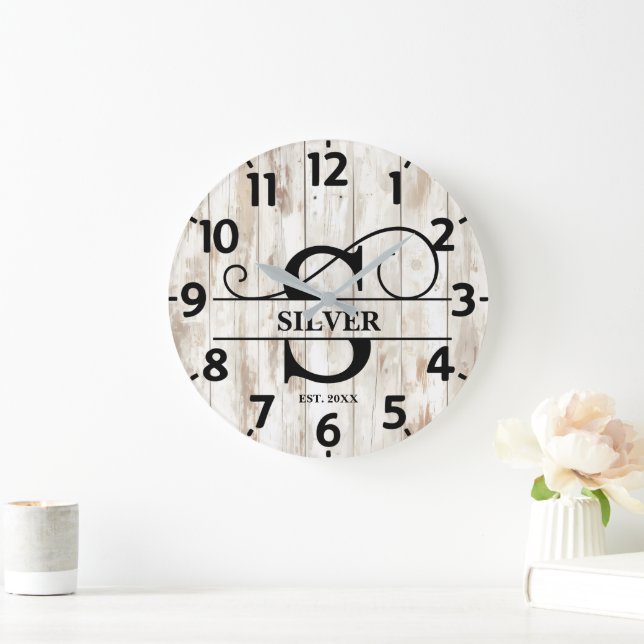 Rustic Country S Monogram Large Clock (Home)