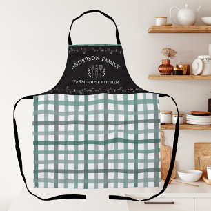 Rustic Country Sage Green Gingham Black Chalkboard Apron