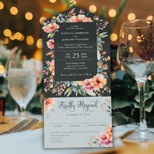 Rustic Country Sage Green Modern Floral Wedding All In One Invitation