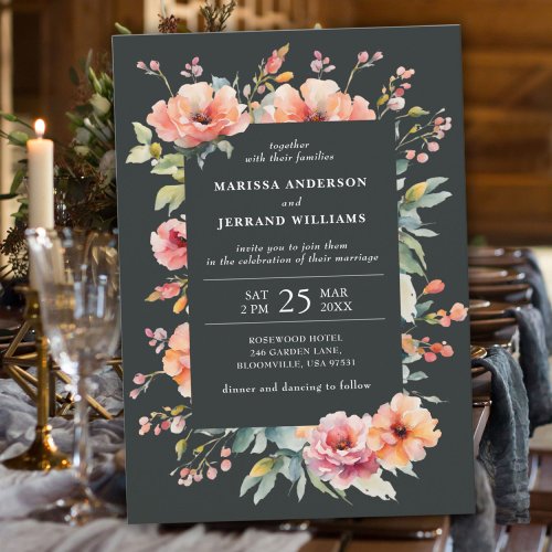 Rustic Country Sage Green Modern Floral Wedding Invitation