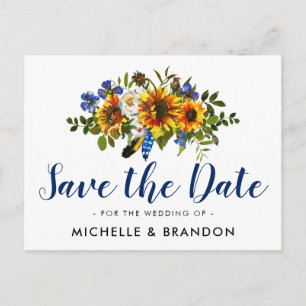 Rustic Country Save the Date Navy & Yellow Announcement Postcard