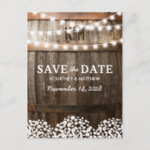 Rustic Country Save the Date | String of Lights Announcement Postcard (Front)