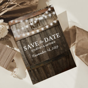 Rustic Country Save the Date   String of Lights Announcement Postcard
