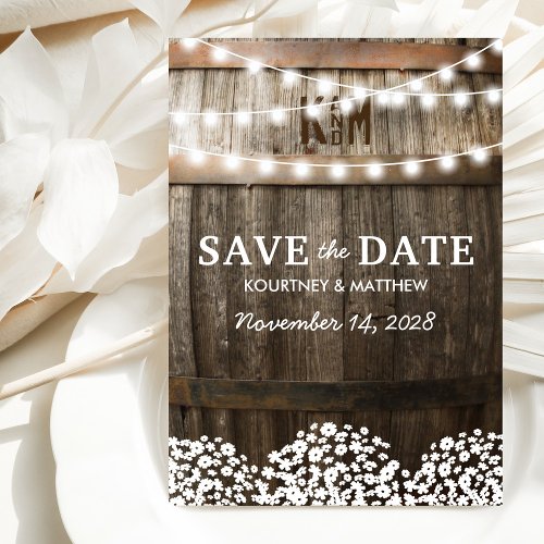 Rustic Country Save the Date  String of Lights Announcement Postcard