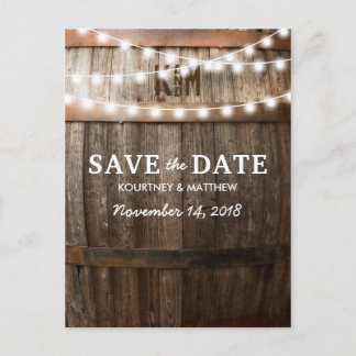 Rustic Country Save the Date | String of Lights Announcement Postcard