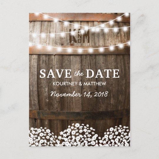 Rustic Country Save the Date | String of Lights Announcement Postcard