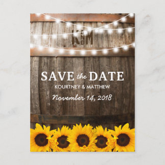 Rustic Country Save the Date | Sunflower Lights Announcement Postcard