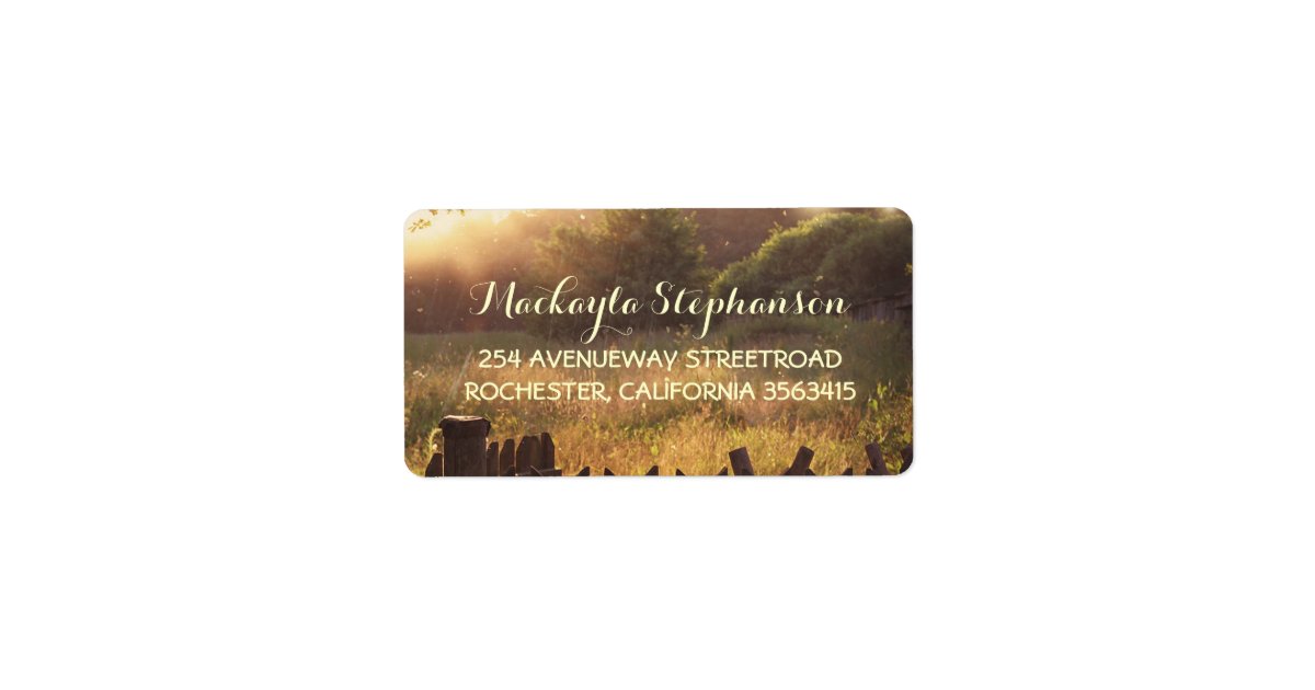 Rustic country scene wedding label | Zazzle