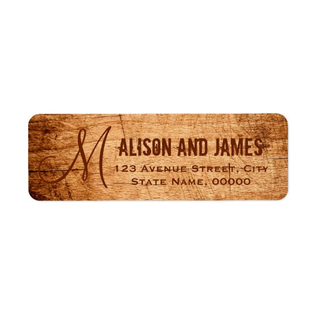 Rustic Country Scratched Wood Monogram Wedding Label