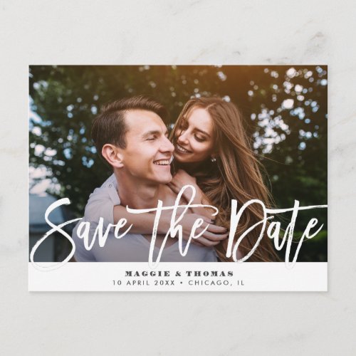 rustic country script save the date wedding postcard