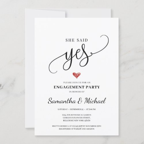 Rustic country she said yes modern engagement invitation