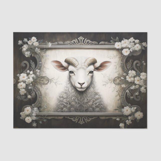 Rustic Country Sheep Ram Decoupage Tissue Paper (Front)