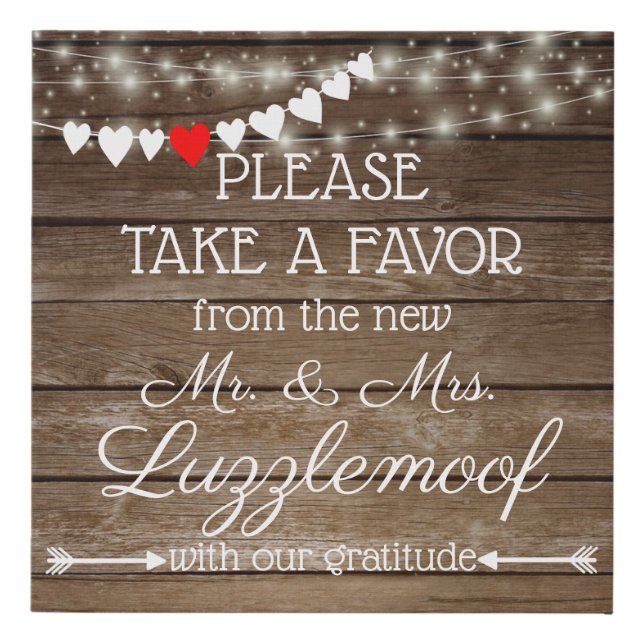 Rustic Country Sign For Wedding Guest Favors (Front)
