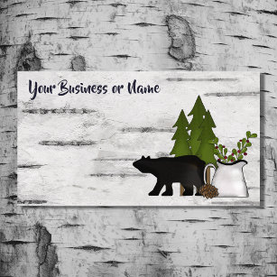 Rustic Country Silhouette Bear on Birch Tree Bark Business Card