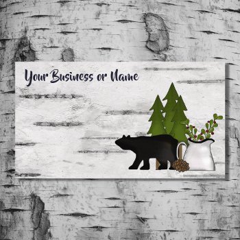 Rustic Country Silhouette Bear On Birch Tree Bark Business Card by SilhouetteCollection at Zazzle