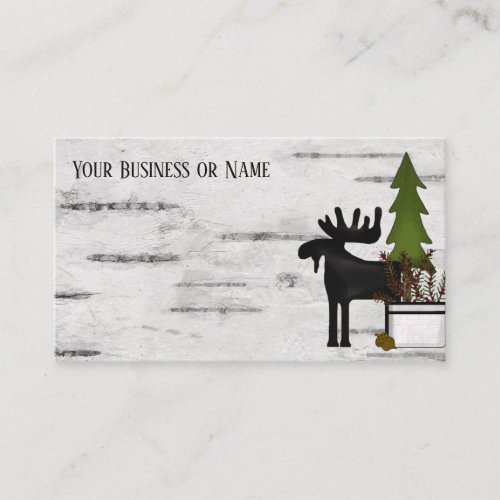 Rustic Country Silhouette Moose on Birch Tree Bark Business Card