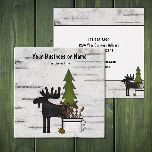 Rustic Country Silhouette Moose on Birch Tree Bark Square Business Card