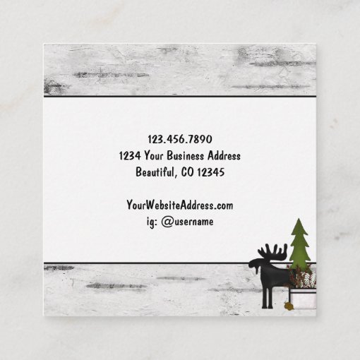 Rustic Country Silhouette Moose on Birch Tree Bark Square Business Card ...