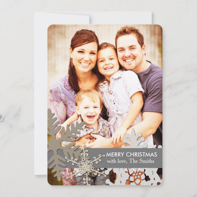 Rustic Country Snowflakes Christmas Photo Card (Front)