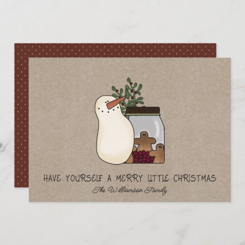 Rustic Country Snowman and Gingerbread Men  Holiday Card