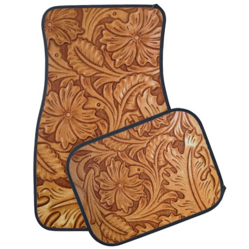 Rustic country southwest style western leather car floor mat